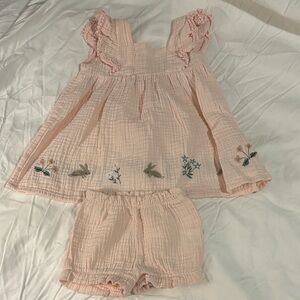 Pink Kids Matching Set with Embroidered Details